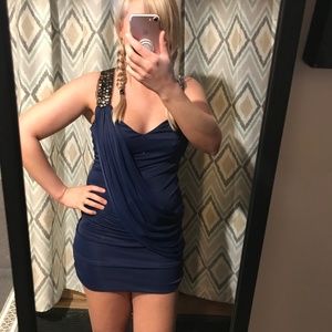 BCBG Dress - Navy Blue with Gold Accents - Small